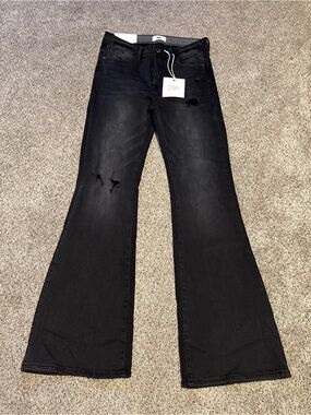 Signature Black Flare Jeans with Distressed Knees